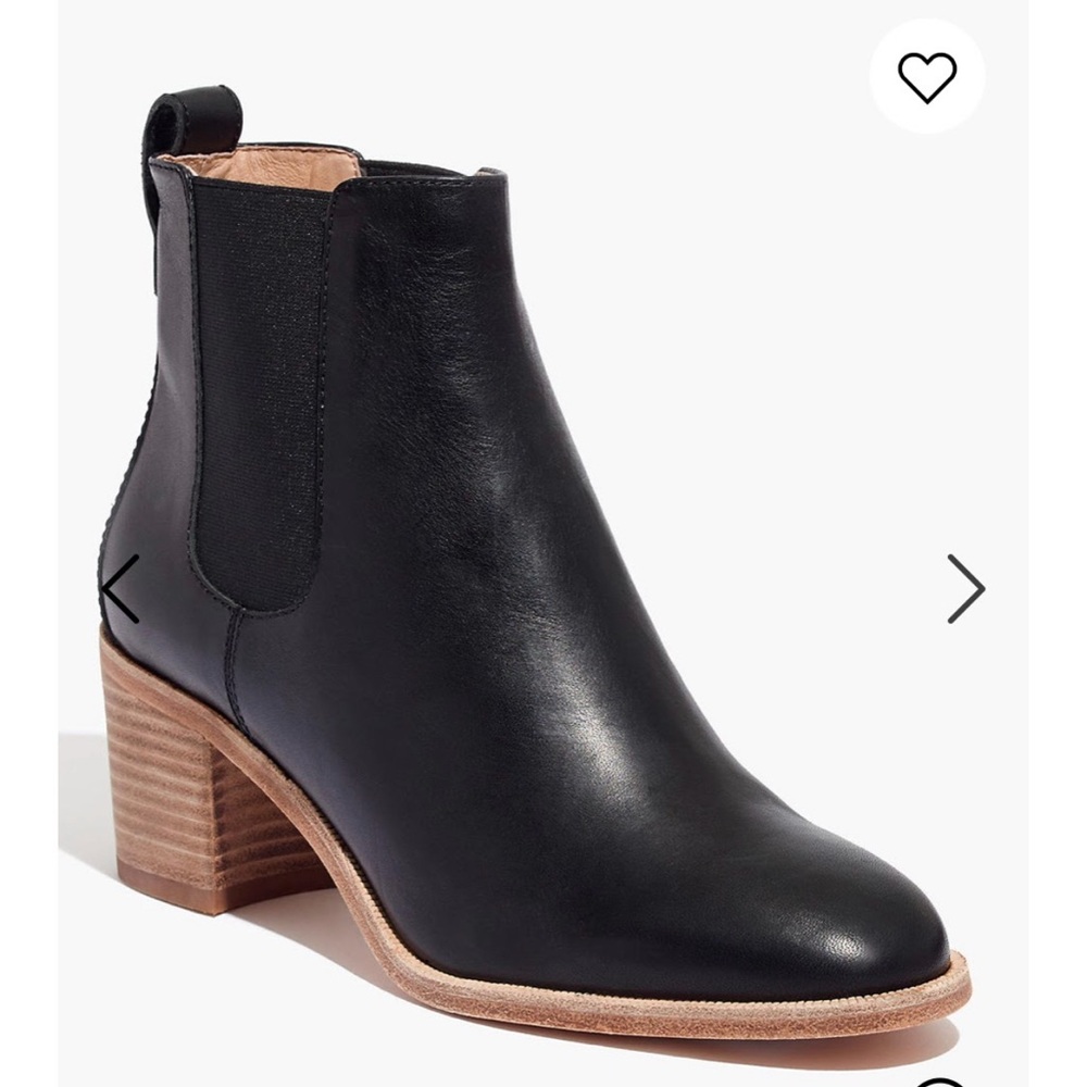 Madewell Black Leather Chelsea Boots with Wooden Heel